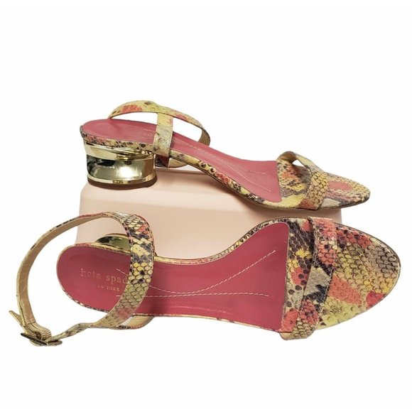 kate spade Shoes - Kate Spade sz 9 gold Metallic Heel Multicolor Snake